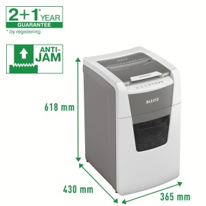 Distrugator documente automat Leitz IQ Office, P4, cross-cut (confeti), 150coli, cos 44l, alb-gri10
