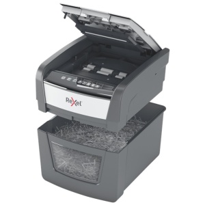 Distrugator documente automat Rexel Optimum 45X, P4, cross-cut (confeti), 45 coli, cos 20l, negru-g2