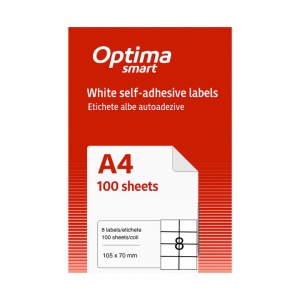 Etichete albe autoadezive Optima Smart, 8/A4, 105 x 70 mm, 100 coli/top
