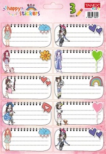 Etichete școlare Tanex Girls, 30 etichete/set