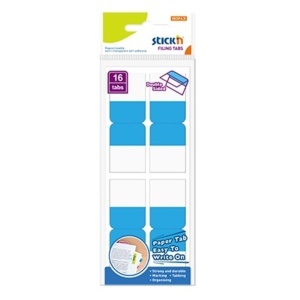 Film index autoadeziv cu tab din hârtie Stick"n - culori asortat, dublă față, 25 x 72mm, 16 buc/set