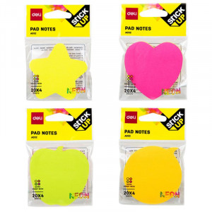 Notes adeziv diverse forme Deli , 76x76mm, 4x20file, neon