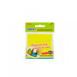 Notes autoadeziv perforat Stick"n - 4 culori fluoresc, 76 x 76 mm, 80 file, (2 in 1 - notes/index)
