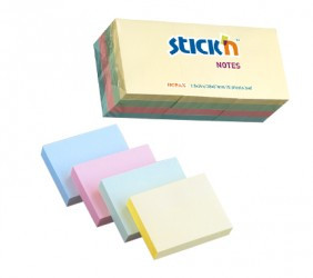 Notes autoadeziv Stick"n 3 culori pastel, 38x51 mm, 12 x 100 file/set