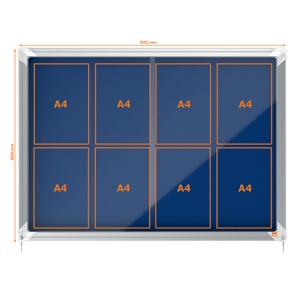 Panou textil, ramă aluminiu, interior, 8xA4, geam glisant si cheie, NOBO Premium Plus - Img 3