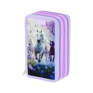 Penar echipat Herlitz, 31 piese, 3 fermoare, dimensiune 19 x 11.5 x 7 cm, motiv Whisper Mane