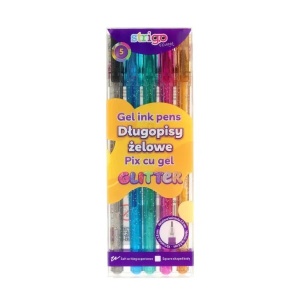 Pix cu gel Strigo Glitter, 0.8mm, 5 culori/set