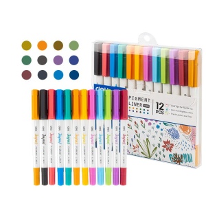 Set 12 culori liner pigment 2 capete Deli inspira, 0.5/1 mm