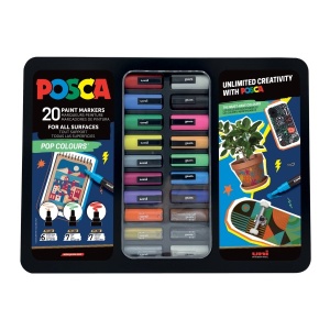 Set 20x Marker UNI Posca POP Colours, cutie metalică (6x PC-1M, 7x PC-3M, 7x PC-5M)2
