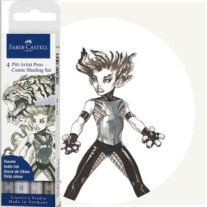 Set 4 buc Faber-Castell Pitt Artist Pen Comic, gri2