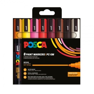 Set 8 culori calde markere UNI Posca PC-5M, vârf rotund, 1.8-2.5mm