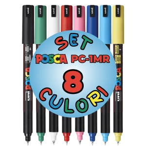 Set 8 culori markere UNI Posca PC-1MR, vârf fin metalic, 0.7mm3