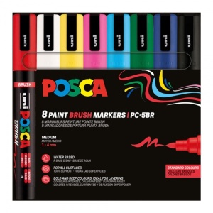 Set 8 culori markere UNI Posca PC-5BR, vârf pensulă, 1-4mm