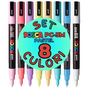 Set 8 culori pastel markere UNI Posca PC-3M, vârf rotund, 0.9-1.3mm4