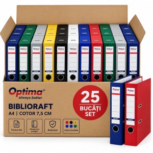 Set bibliorafturi plastifiate A4 Optima Classic, margine metalică, lățime 5 cm, 25 buc/set