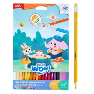 Set creioane colorate plastic cu gumă Deli, 36 culori