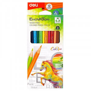 Set creioane colorate plastic Deli, 12 culori 