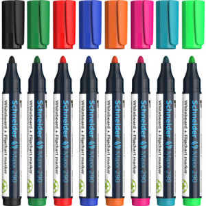 Set markere pentru tablă de scris+flipchart Schneider Maxx 290, vârf rotund 2-3mm, 8 cul/set