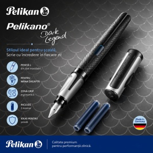 Stilou Pelikan, Pelikano Dark Legend, penița L, Grip ergonomic, pentru stângaci, nu include patron