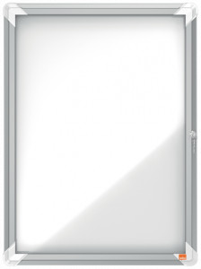 Avizier magnetic NOBO Premium Plus, exterior, otel emailat, 4xA4, cu usa si cheie, alb