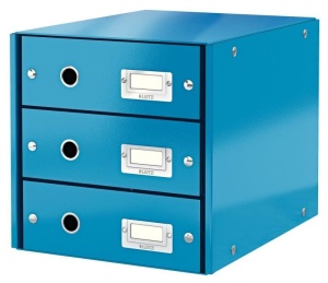 Cabinet 3 sertare carton laminat LEITZ Click&Store, design modern și suport pentru etichetă.