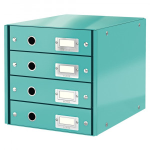 Cabinet 4 sertare carton laminat Leitz WOW Click & Store A4, finisaj glossy, cu orificii de prindere metalice.