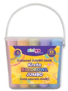 Cretă colorată Strigo Jumbo, 15 buc, 5 culori, in galetusă