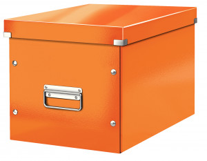 Cutie depozitare carton laminat Leitz Click & Store Cub Mare, finisaj glossy, mânere metalice, design modern