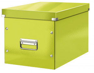Cutie depozitare carton premium Leitz Click & Store Cub Medie, finisaj laminat glossy, mânere metalice