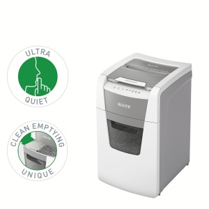 Distrugator documente automat Leitz IQ Office, P4, cross-cut (confeti), 150coli, cos 44l, alb-gri7