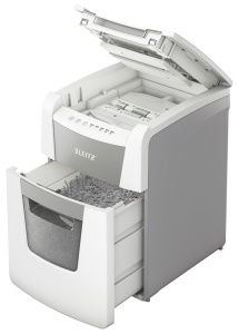 Distrugator documente automat Leitz IQ Small Office, P4, cross-cut, 100coli, cos 34l, alb-gri12