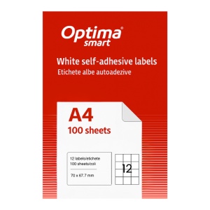 Etichete albe autoadezive Optima Smart, 12/A4, 70 x 67.7 mm, 100 coli/top