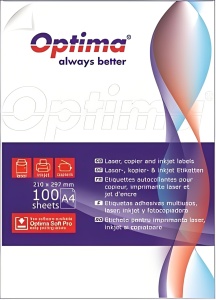 Etichete albe autoadezive Optima Smart, 2/A4, 199.6 x 144.5 mm, colțuri rotunjite, 100 coli/top
