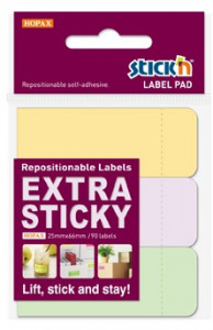 Etichete autoadezive Stick"n Extra sticky label - pastel asortate, 25 x 65 mm, 3 x 90 etichete/set
