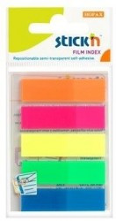 Index plastic transparent color Stick"n 5 culori neon, 45x12 mm, 5 x 25 file/set