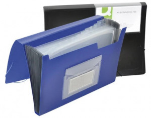 Mapă plastic cu burduf Q-Connect, A4, 13 compartimente, separatoare color, închidere cu elastic