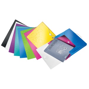 Mapa plastic cu burduf LEITZ WOW A4 30mm, cu elastic și etichetă pe cotor, capacitate 250 coli – ideală pentru organizarea documentelor.