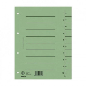 Separator carton manila DONAU 300 x 240 mm 250g/mp set 100 buc, cu index 1-10 și 4 perforații, ideal pentru organizare documente.