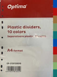 Separatoare plastic color Optima, A4, 120 microni, 10 culori/set