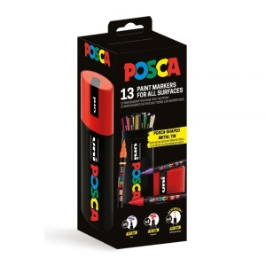 Set 13x Marker UNI Posca, cutie metalică formă marker (PC-3M, PC-5M, PC-5MR)4
