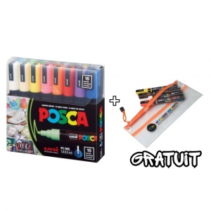Set 16 culori markere UNI Posca PC-3M, vârf rotund, 0.9-1.3mm