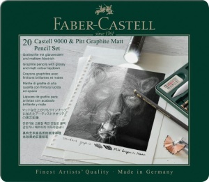 Set 20 creioane grafit Faber-castell mat + castell 9000