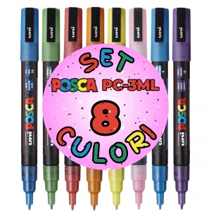 Set 8 culori cu sclipici markere UNI Posca PC-3ML, vârf rotund, 0.9-1.3mm2