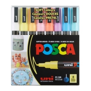 Set 8 culori pastel markere UNI Posca PC-3M, vârf rotund, 0.9-1.3mm