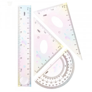 SET GEOMETRIE 4 PIESE MULTICOLOR (RIG.15CM, ECH*2, RAP) DELI - Img 2