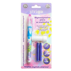 Stilou Strigo cerneală cu ștergere + 2 rezerve + dispozitiv curățare, în blister, roz