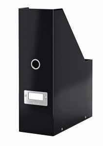 Suport documente carton Leitz Click&Store A4 negru, laminat glossy, cu suport etichetă.