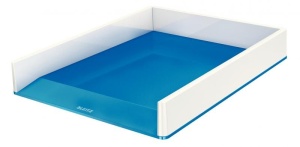 Tăviță documente Leitz WOW A4 C4 suprapozabilă, design dual-color, ideală pentru organizarea documentelor.