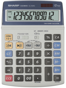 Calculator de birou, 12 digits, 195 x 140 x 23 mm, dual power, SHARP EL-2125C, gri