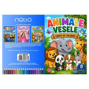 Carte de colorat NEBO, A4, 8 file, Animale vesele3